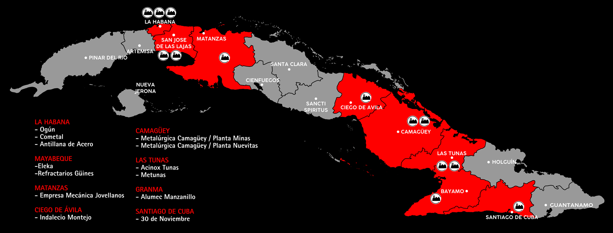 Mapa Fabricas de Cuba